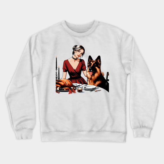 Lady And German Shepherd Thanksgiving Crewneck Sweatshirt by Graceful Designs